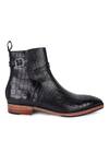 Shop_Fellmonger_Black Croco Mirror Glossed Jodhpur Boots _Online_at_Aza_Fashions