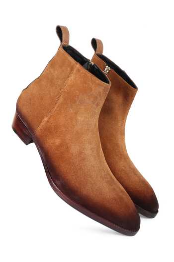 Shop_Fellmonger_Brown Textured Pattern Boots _at_Aza_Fashions