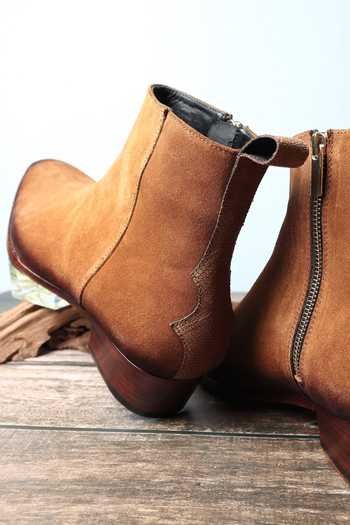Fellmonger_Brown Textured Pattern Boots _Online_at_Aza_Fashions