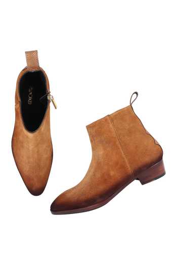 Shop_Fellmonger_Brown Textured Pattern Boots _Online_at_Aza_Fashions