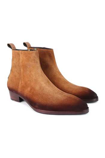 Fellmonger_Brown Textured Pattern Boots _at_Aza_Fashions