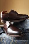 Buy_Fellmonger_Brown Fine Grain Textured Leather Pain Derby Shoes_at_Aza_Fashions