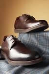 Fellmonger_Brown Fine Grain Textured Leather Pain Derby Shoes_Online_at_Aza_Fashions