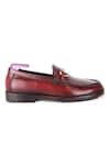 FELLMONGER_Maroon Croco Texture Leather Buckle Embellished Loafers_Online_at_Aza_Fashions