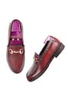 Buy_FELLMONGER_Maroon Croco Texture Leather Buckle Embellished Loafers_Online_at_Aza_Fashions