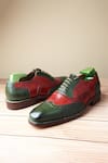 Buy_FELLMONGER_Green Glossed Textured Leather Perforated Oxford Shoes _at_Aza_Fashions