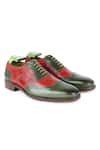 Buy_FELLMONGER_Green Glossed Textured Leather Perforated Oxford Shoes _Online_at_Aza_Fashions