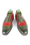 Shop_FELLMONGER_Green Glossed Textured Leather Perforated Oxford Shoes _Online_at_Aza_Fashions