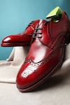 Buy_FELLMONGER_Red Textured Leather Perforated Brogue Shoes _at_Aza_Fashions