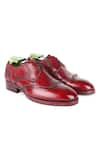 Buy_FELLMONGER_Red Textured Leather Perforated Brogue Shoes _Online_at_Aza_Fashions