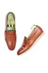 Buy_FELLMONGER_Brown Plain Leather Double Strap Loafers_Online_at_Aza_Fashions