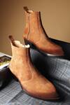 Buy_FELLMONGER_Brown Plain Leather Pointed Toe Boots_at_Aza_Fashions