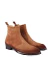 FELLMONGER_Brown Plain Leather Pointed Toe Boots_at_Aza_Fashions
