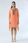 ARPAN VOHRA_Coral Georgette Embroidered Mirror Scoop Asymmetric Kaftan _Online_at_Aza_Fashions