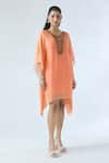 Buy_ARPAN VOHRA_Coral Georgette Embroidered Mirror Scoop Asymmetric Kaftan _Online_at_Aza_Fashions