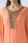 ARPAN VOHRA_Coral Georgette Embroidered Mirror Scoop Asymmetric Kaftan _at_Aza_Fashions