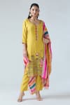 Buy_ARPAN VOHRA_Yellow Georgette Printed Bandhani Scoop Folk Embroidery Kurta Pant Set _at_Aza_Fashions