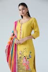 ARPAN VOHRA_Yellow Georgette Printed Bandhani Scoop Folk Embroidery Kurta Pant Set _at_Aza_Fashions