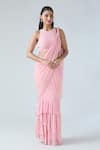 Buy_ARPAN VOHRA_Pink Georgette Embroidered Glass Beads Round Pre-draped Saree With Blouse _at_Aza_Fashions