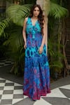 Buy_Cin Cin_Blue 100% Cambric Cotton Printed Abstract V-neck Sleeveless Maxi Dress _at_Aza_Fashions