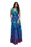 Cin Cin_Blue 100% Cambric Cotton Printed Abstract V-neck Sleeveless Maxi Dress _Online_at_Aza_Fashions