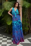 Buy_Cin Cin_Blue 100% Cambric Cotton Printed Abstract V-neck Sleeveless Maxi Dress 