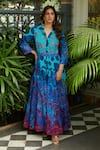 Buy_Cin Cin_Blue 100% Cambric Cotton Printed Abstract Collar Maxi Shirt Dress _at_Aza_Fashions