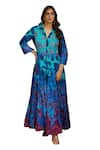 Cin Cin_Blue 100% Cambric Cotton Printed Abstract Collar Maxi Shirt Dress _Online_at_Aza_Fashions