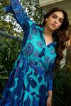 Buy_Cin Cin_Blue 100% Cambric Cotton Printed Abstract Collar Maxi Shirt Dress _Online_at_Aza_Fashions