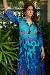 Shop_Cin Cin_Blue 100% Cambric Cotton Printed Abstract Collar Maxi Shirt Dress _Online_at_Aza_Fashions