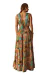 Shop_Cin Cin_Multi Color 100% Cambric Cotton Printed Abstract V-neck Ornamental Maxi Dress _Online_at_Aza_Fashions