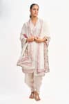 Buy_Tanu Malhotra_White Kurta And Dhoti Pant Cotton Silk Printed Polka Dot V Neck Set_at_Aza_Fashions