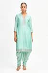 Buy_Tanu Malhotra_Blue Kurta And Dhoti Pant Cotton Silk Printed Polka Dot V Neck Set _Online_at_Aza_Fashions