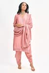 Buy_Tanu Malhotra_Peach Cotton Silk Printed Polka Dot V Neck Kurta Dhoti Pant Set _at_Aza_Fashions