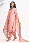 Tanu Malhotra_Peach Cotton Silk Printed Polka Dot V Neck Kurta Dhoti Pant Set _Online_at_Aza_Fashions