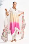 Buy_Tanu Malhotra_White Kurta And Salwar Cotton Silk Printed Lotus Round Neck Ombre Set_at_Aza_Fashions