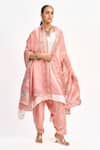 Buy_Tanu Malhotra_Peach Kurta And Salwar Cotton Silk Printed Lotus Round Ombre Set With Dupatta _at_Aza_Fashions