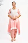 Tanu Malhotra_Peach Kurta And Salwar Cotton Silk Printed Lotus Round Ombre Set With Dupatta _at_Aza_Fashions