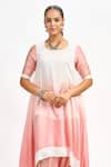 Shop_Tanu Malhotra_Peach Kurta And Salwar Cotton Silk Printed Lotus Round Ombre Set With Dupatta 