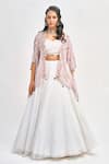 Buy_Tanu Malhotra_White Crop Top And Cape Georgette Printed Floral Butta Cape Open Skirt Set _at_Aza_Fashions