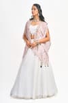 Buy_Tanu Malhotra_White Crop Top And Cape Georgette Printed Floral Butta Cape Open Skirt Set 