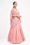 Tanu Malhotra_Peach Crop Top And Cape Georgette Printed Floral Butta Cape Open Skirt Set _at_Aza_Fashions