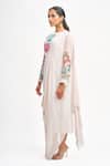 Shop_Tanu Malhotra_White Georgette Printed Floral Round Neck Placement Draped Dress_Online_at_Aza_Fashions
