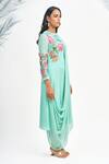 Buy_Tanu Malhotra_Blue Georgette Printed Floral Round Neck Polka Dot Draped Dress 