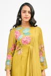 Tanu Malhotra_Yellow Georgette Printed Lotus Round Neck And Polka Dot Dress_Online_at_Aza_Fashions