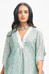 Buy_Tanu Malhotra_Blue Cotton Silk Printed Floral Butta V Neck Kaftan Pant Set _Online_at_Aza_Fashions