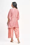 Shop_Tanu Malhotra_Peach Cotton Silk Printed Floral Butta V Neck Kaftan Pant Set 