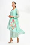 Buy_Tanu Malhotra_Blue Jacket Organza Printed Floral Jacket Open Lotus Pant Set _at_Aza_Fashions