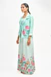 Shop_Tanu Malhotra_Blue Blazer And Crop Top Cotton Printed Lotus Blazer Notched Flared Pant Set 