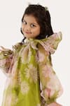 JANYAS CLOSET_Green Organza Printed Floral Tinkerbells Dress_at_Aza_Fashions